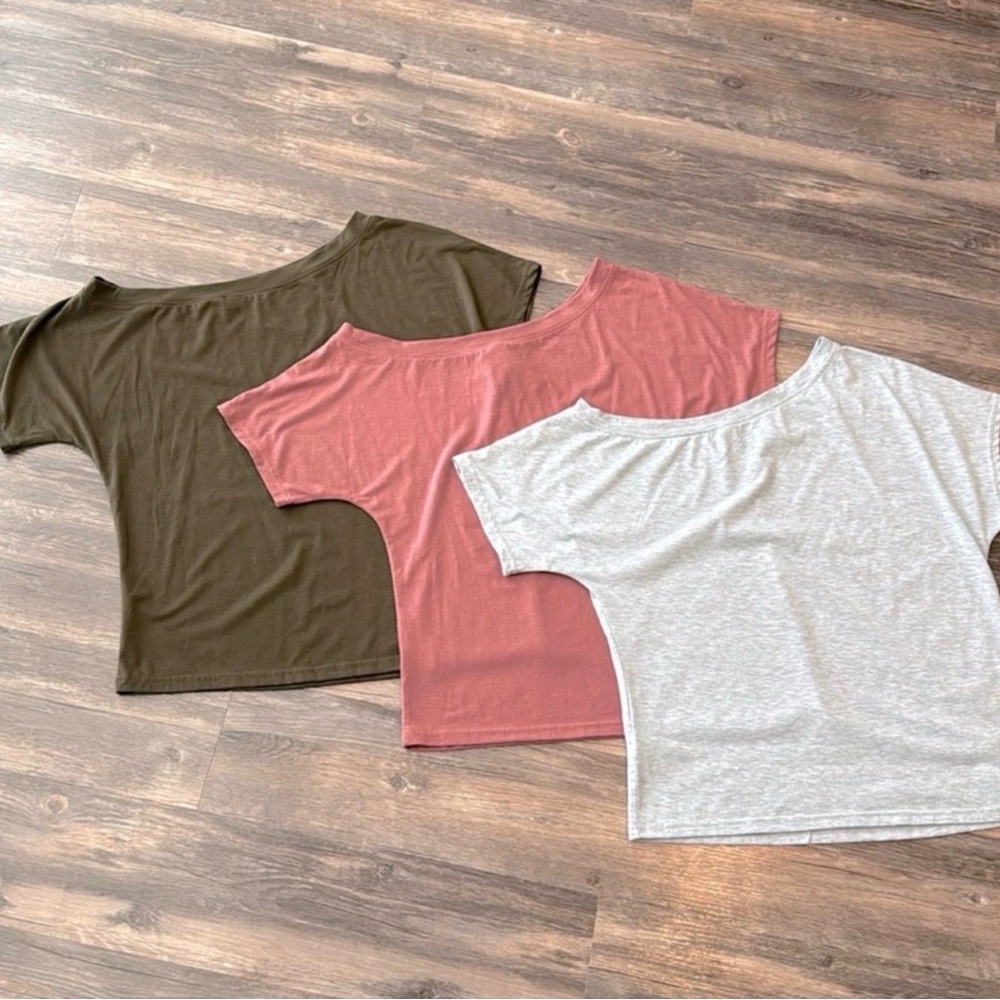 3 Bundle Off Shoulder Dolman Sleeve Tee |Gray|Pink|Olive| NWOT